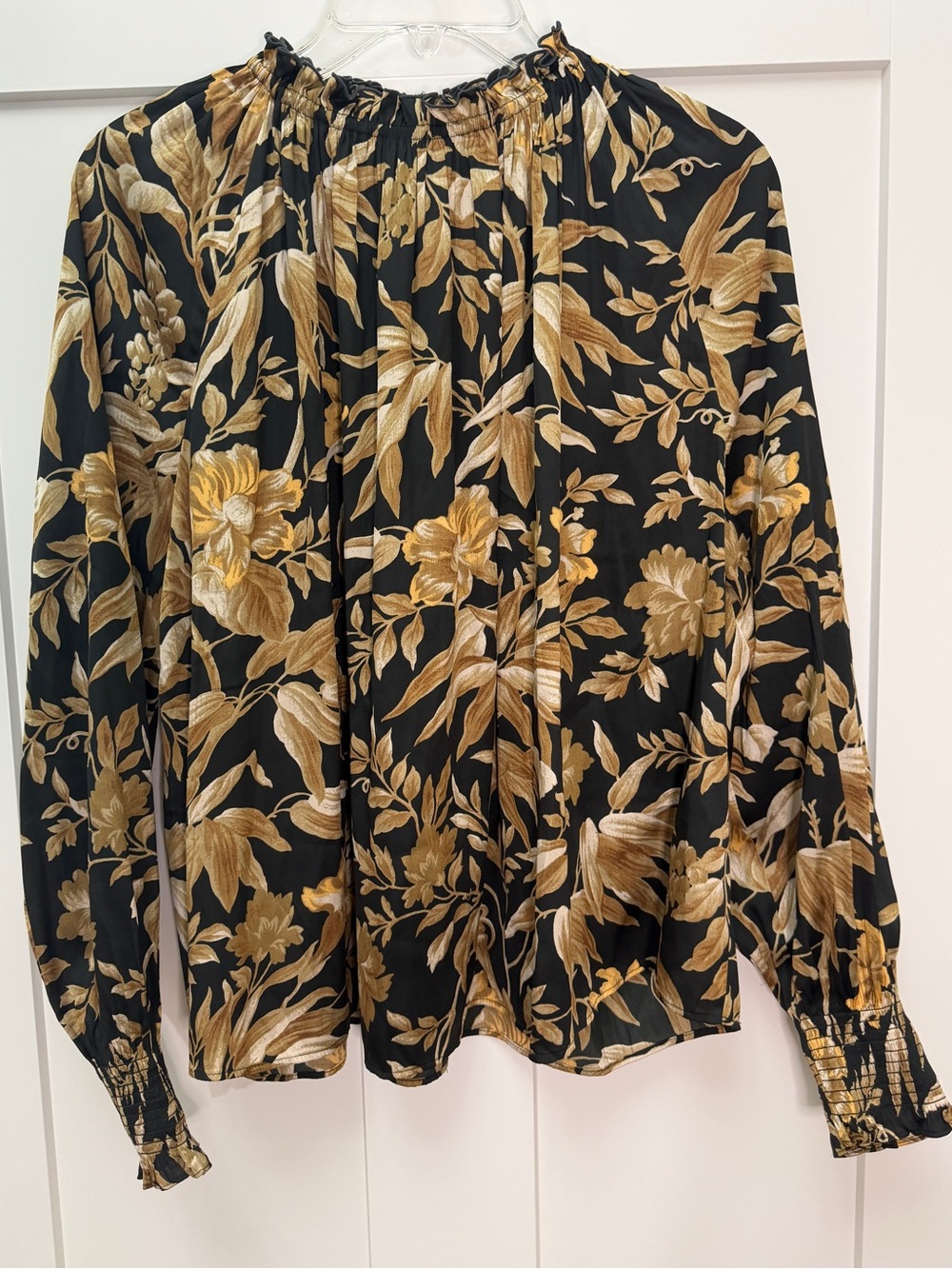 H&M Black Blouse with Gold Floral Print